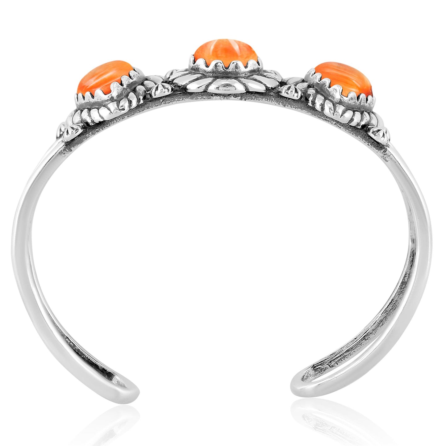 LIMITED EDITION! Sterling Silver Orange Spiny Oyster Pear Cut Rope Design Cuff Bracelet, Sizes Small to Large