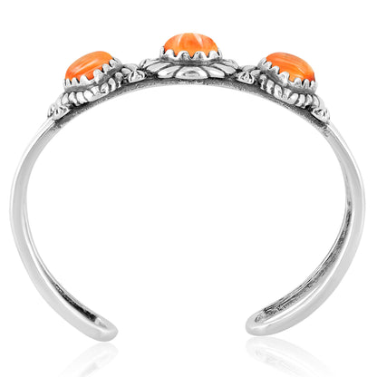 LIMITED EDITION! Sterling Silver Orange Spiny Oyster Pear Cut Rope Design Cuff Bracelet, Sizes Small to Large