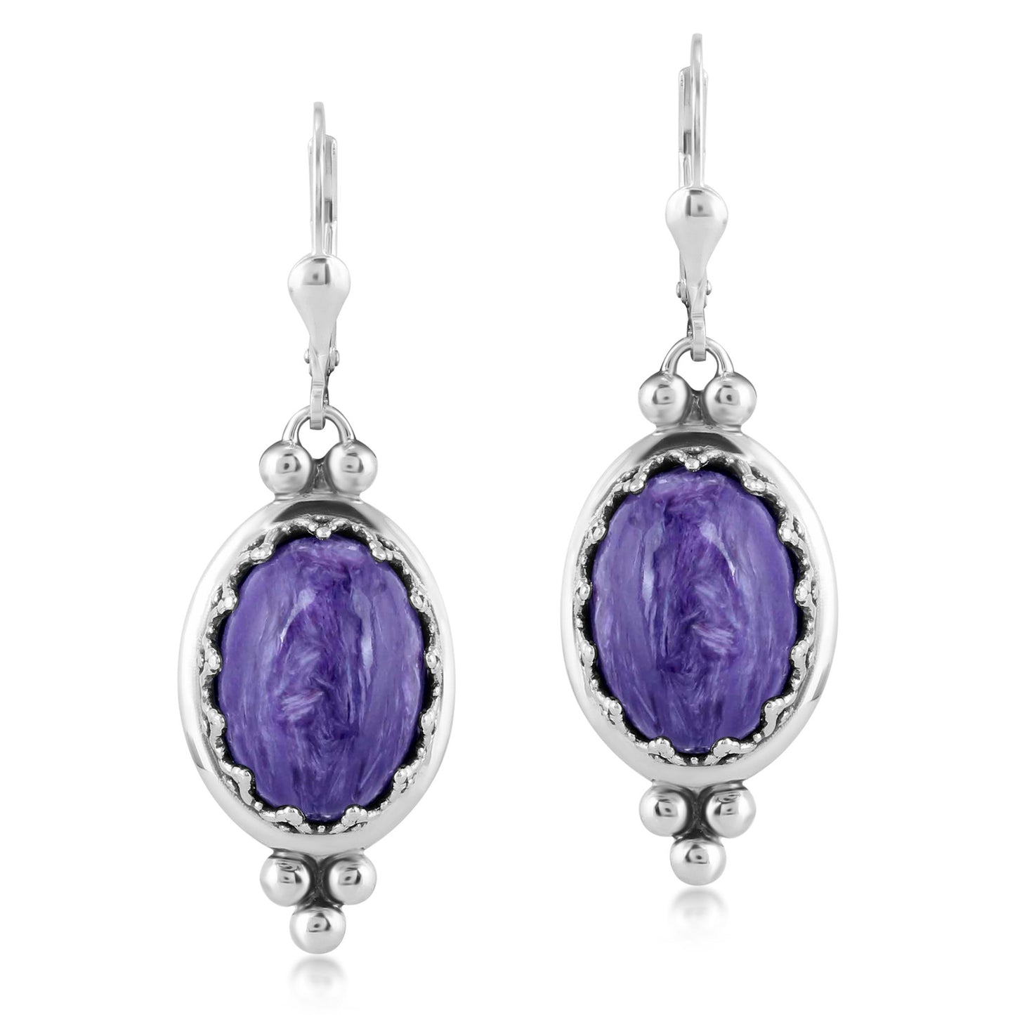 EXCLUSIVELY OURS! Sterling Silver Charoite Crown Detail Lever Back Earrings