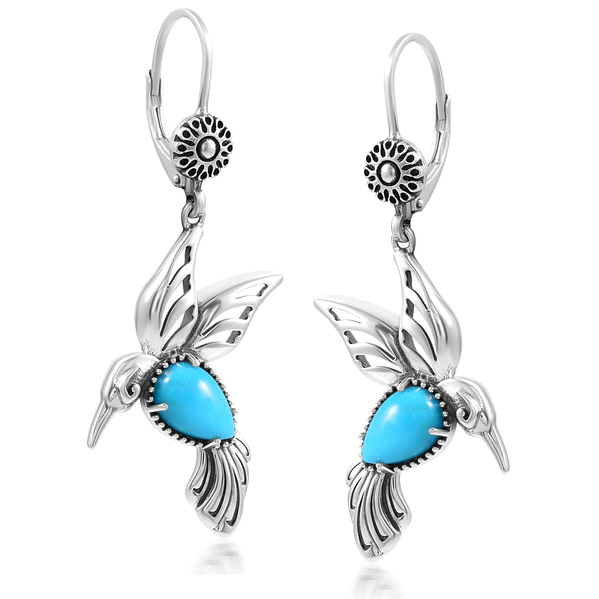Sterling Silver Kingman Turquoise Hummingbird Earrings