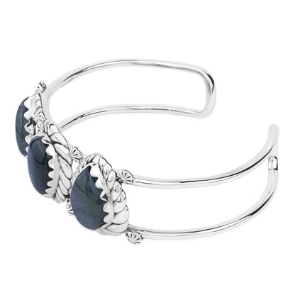 LIMITED EDITION! Sterling Silver Labradorite Pear Cut Rope Design Cuff Bracelet, Sizes Small to Large