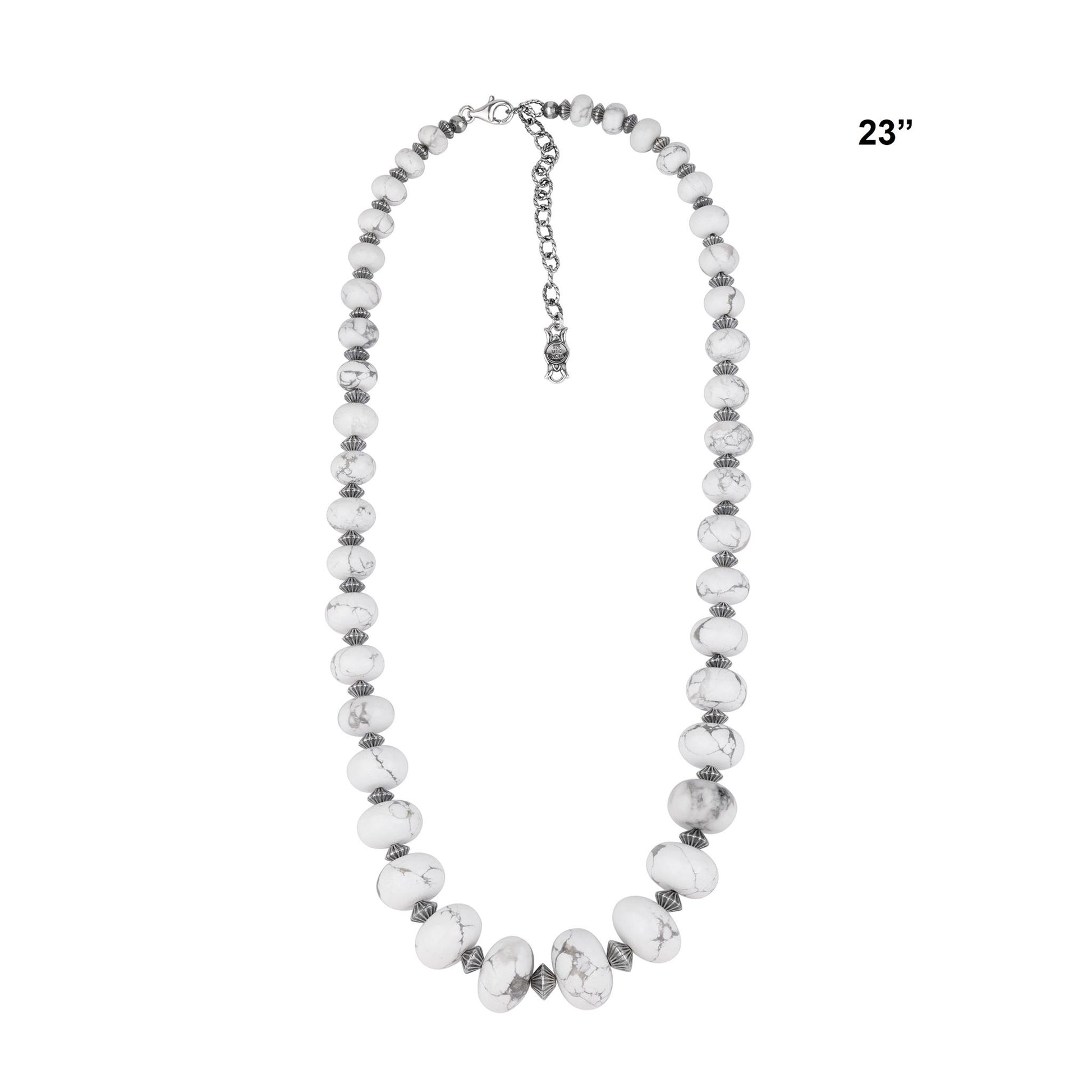 Sterling Silver White Howlite Graduated Rondelle Bead Chunky Necklace