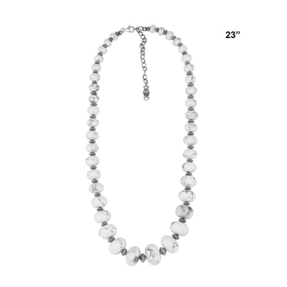 Sterling Silver White Howlite Graduated Rondelle Bead Chunky Necklace