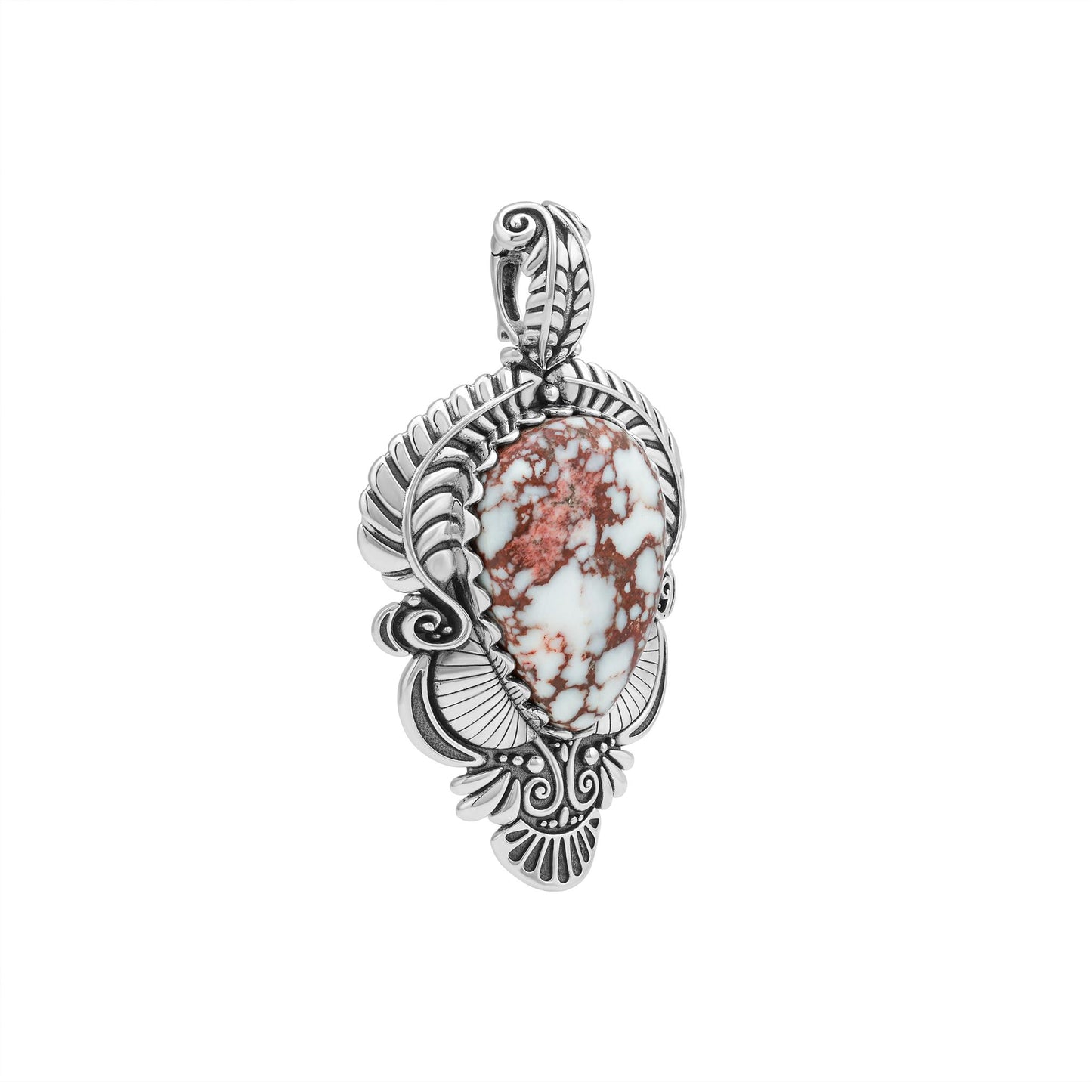 Sterling Silver Wild Horse Magnesite Pear Gemstone Leaf Pendant Enhancer 