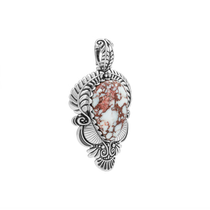 Sterling Silver Wild Horse Magnesite Pear Gemstone Leaf Pendant Enhancer 