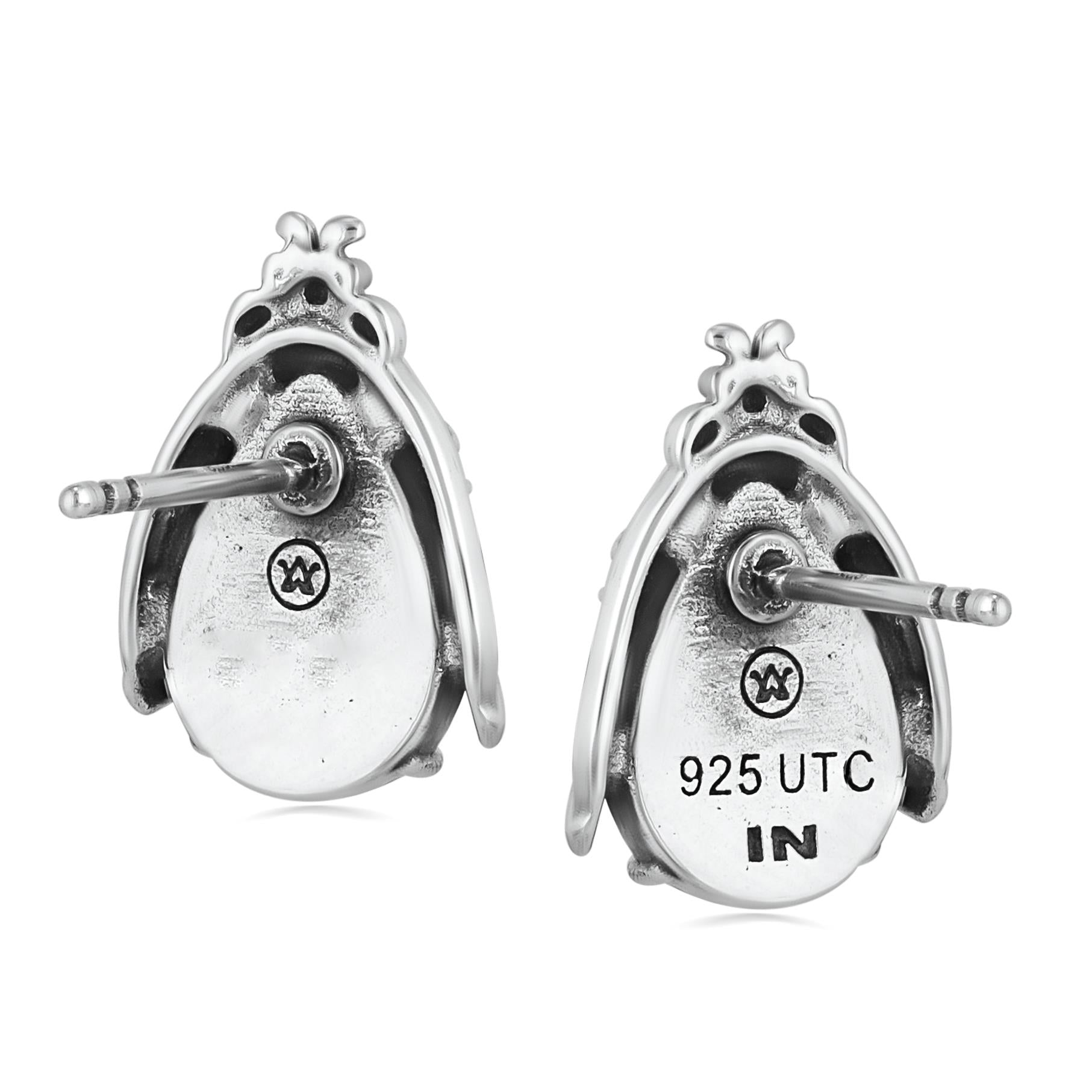 Sterling Silver Red Onyx Ladybug Stud Earrings