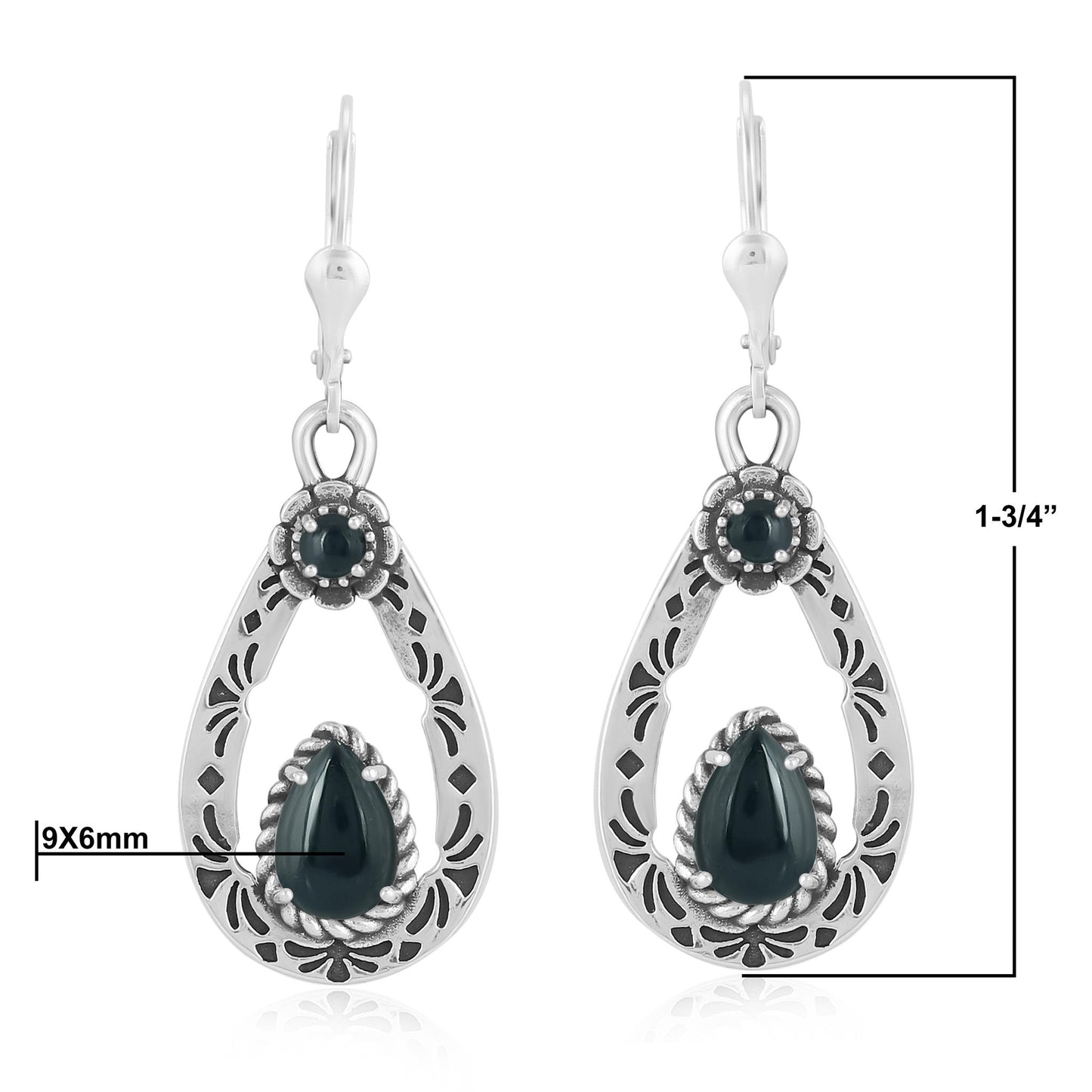Sterling Silver Black Onyx Teardrop Dangle Earrings