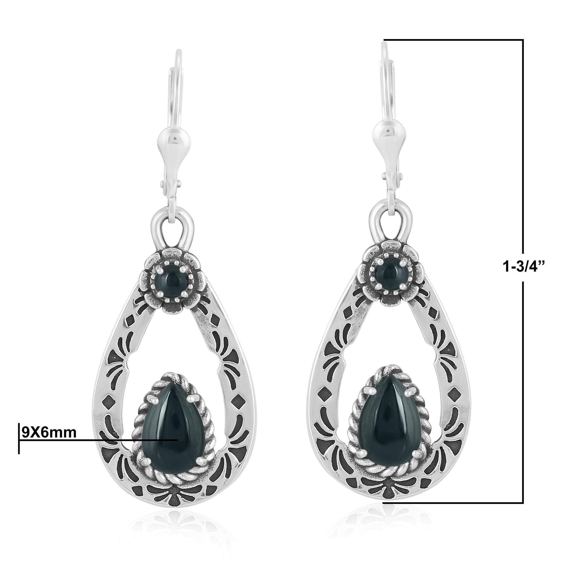 Sterling Silver Black Onyx Teardrop Dangle Earrings