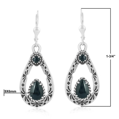 Sterling Silver Black Onyx Teardrop Dangle Earrings
