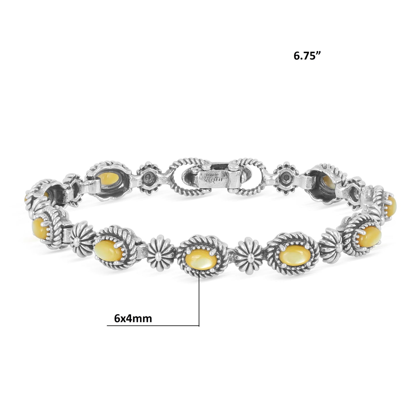 Sterling Silver Oval Yellow Mother of Pearl Tennis Bracelet