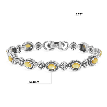 Sterling Silver Oval Yellow Mother of Pearl Tennis Bracelet