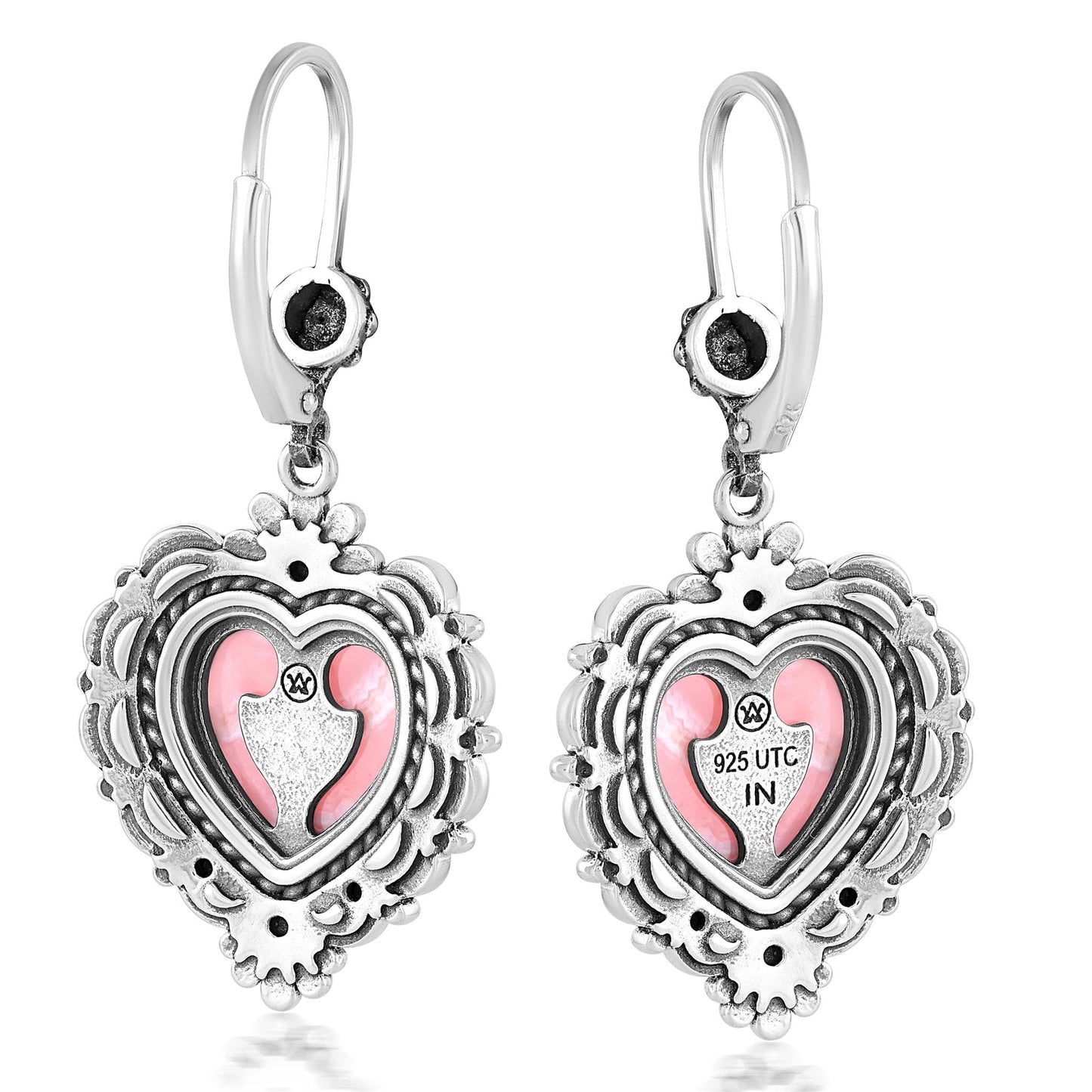 Sterling Silver Rhodochrosite Heart Lever Back Earrings