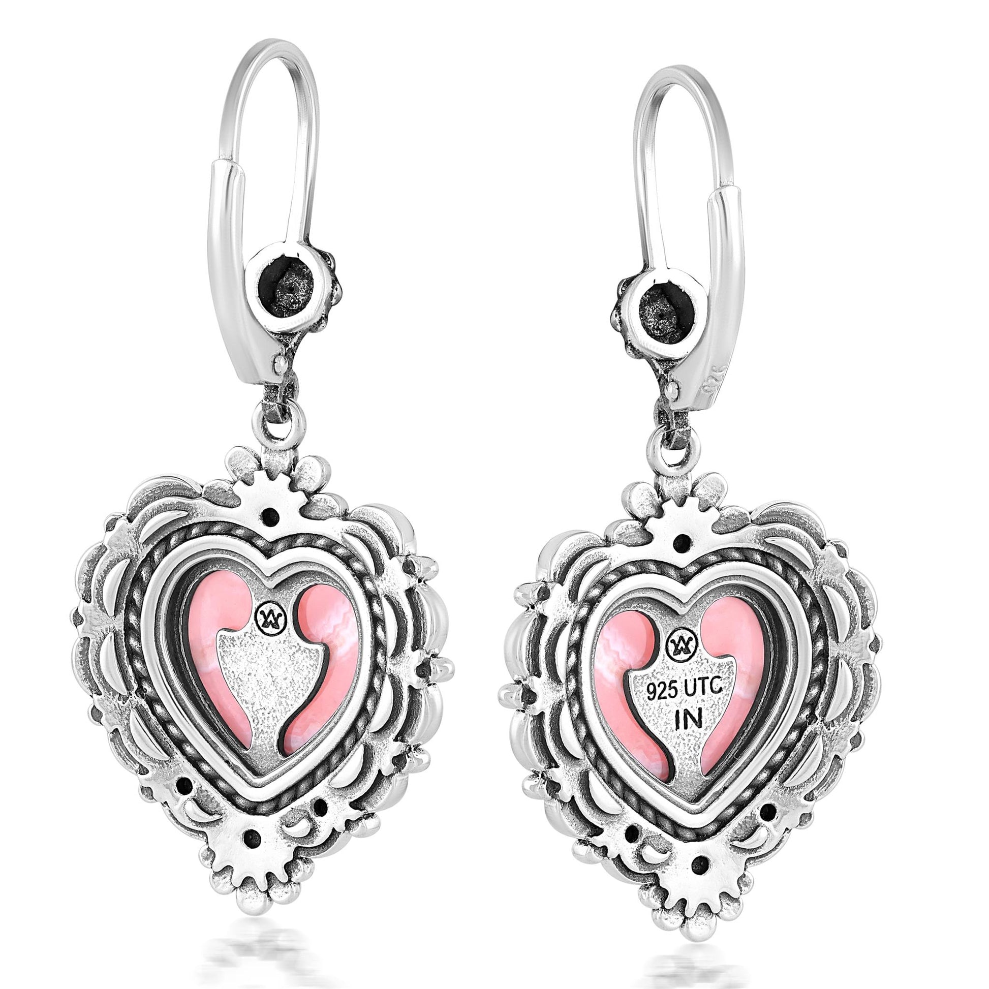 Sterling Silver Rhodochrosite Heart Lever Back Earrings