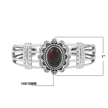 Sterling Silver Ruby Zoisite Oval Scallop Open Cuff Bracelet, Sizes Small to Large
