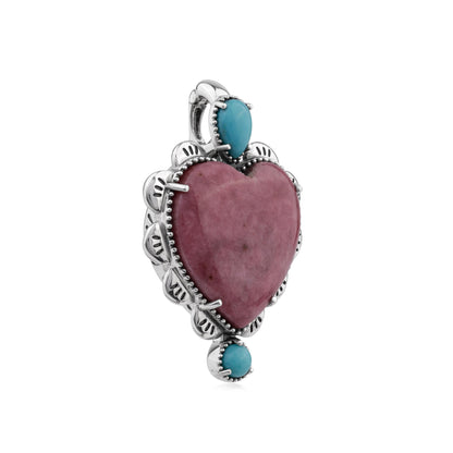 EXCLUSIVELY OURS! Sterling Silver Rhodonite and Sleeping Beauty Turquoise Large Heart Design Pendant Enhancer