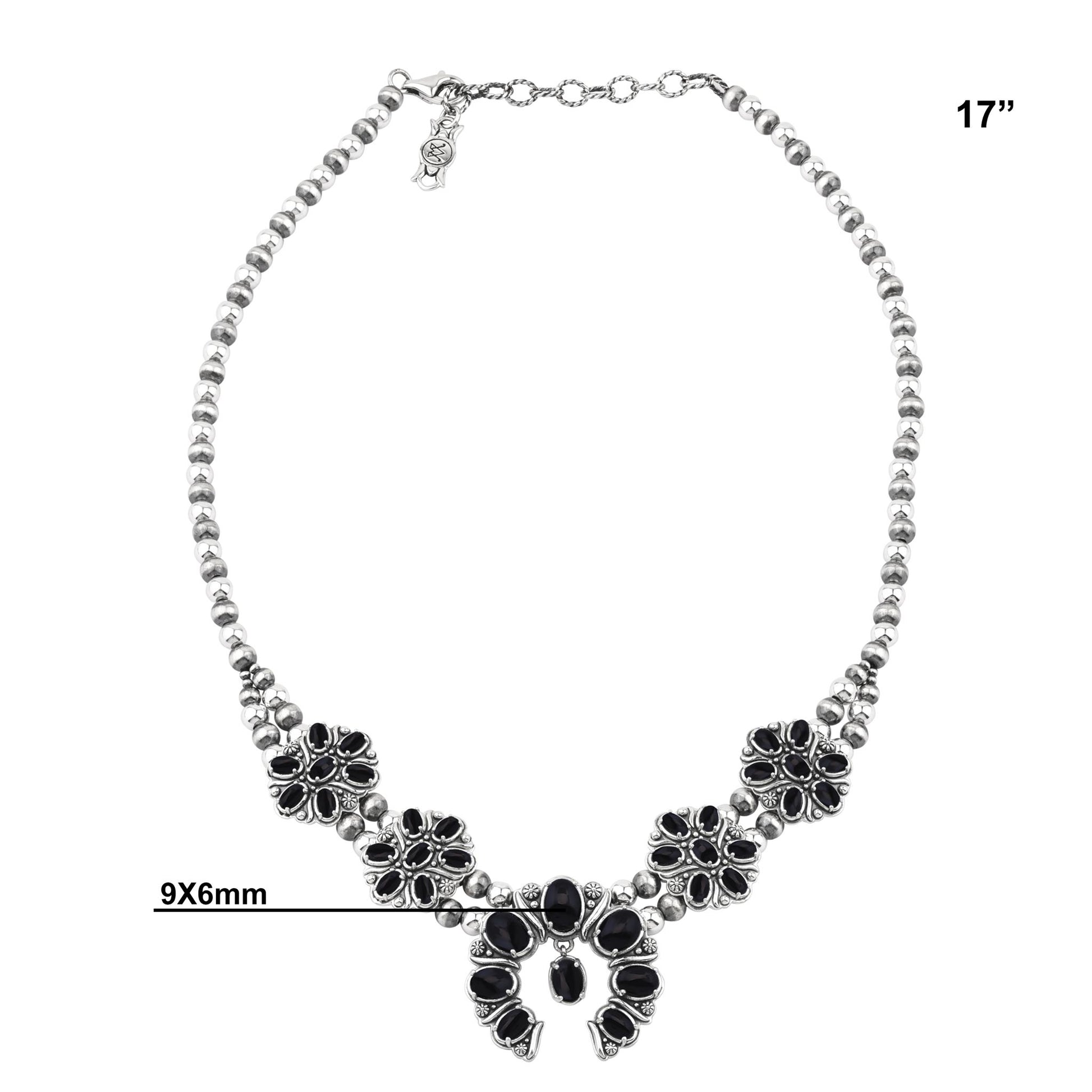  Sterling Silver Black Onyx Oval Cluster Naja Necklace
