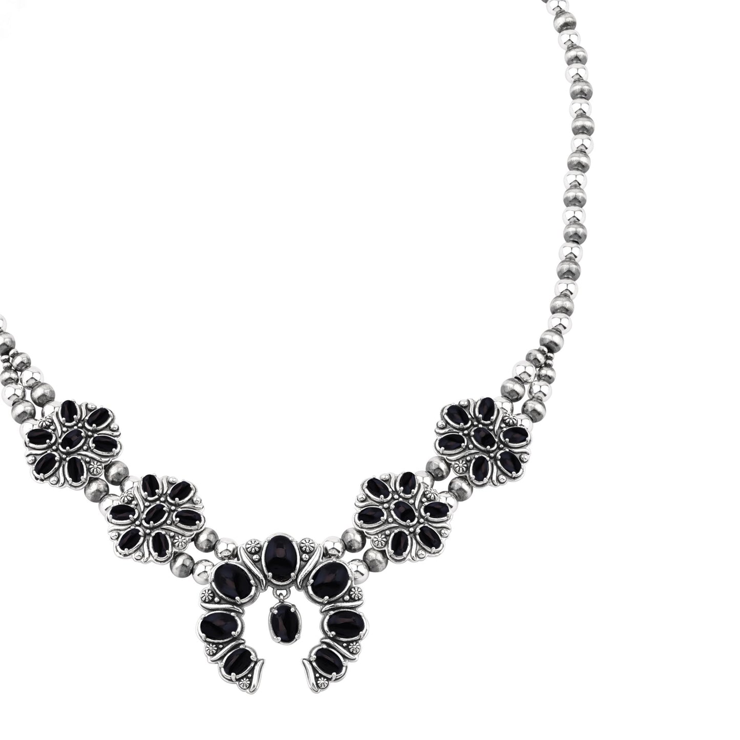  Sterling Silver Black Onyx Oval Cluster Naja Necklace