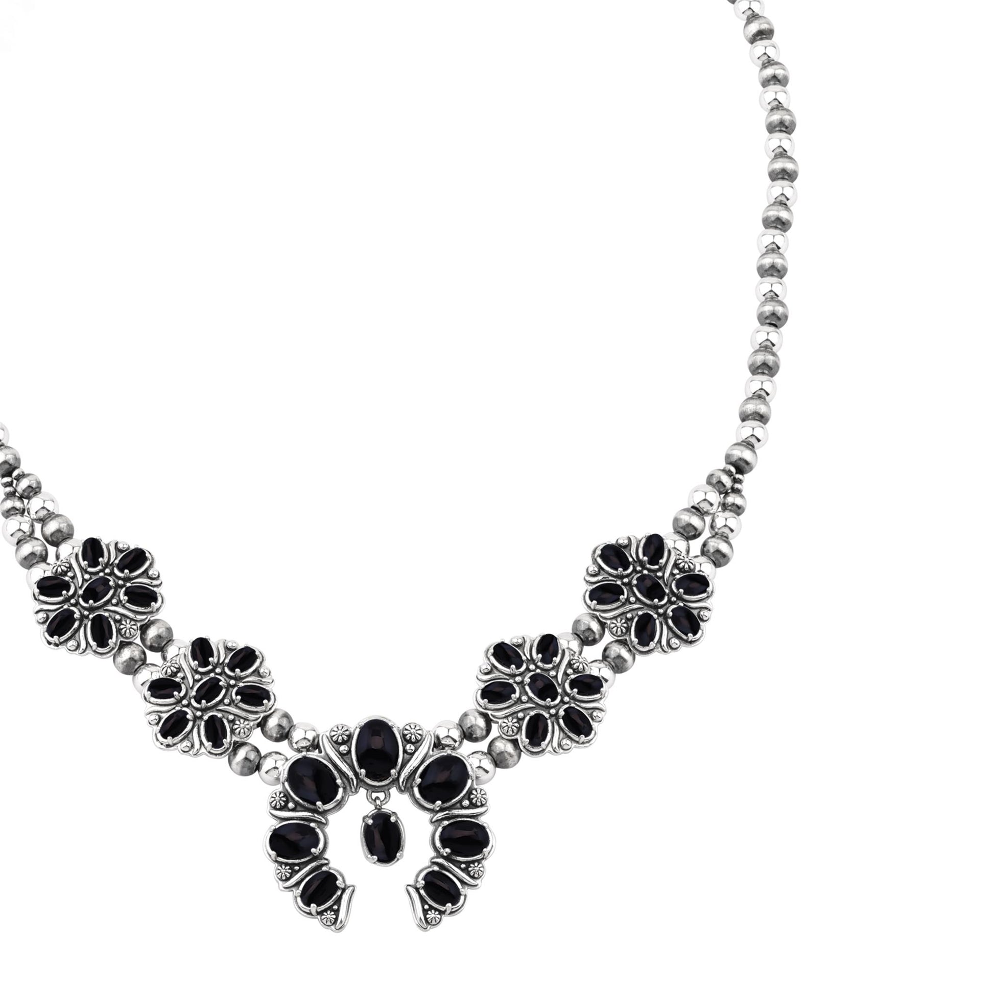  Sterling Silver Black Onyx Oval Cluster Naja Necklace