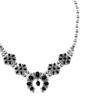  Sterling Silver Black Onyx Oval Cluster Naja Necklace