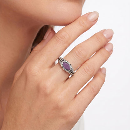 Sterling Silver Phosphosiderite Marquise Gemstone Etched Ring, Sizes 5 to 11
