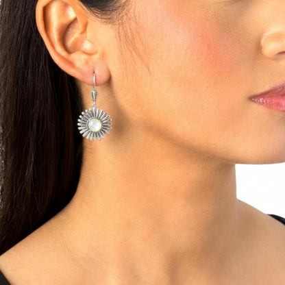 Sterling Silver White Mother of Pearl Concha Ray Earrings