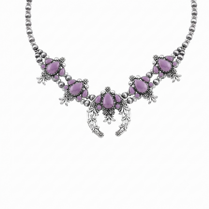 LIMITED EDITION! Sterling Silver Phosphosiderite Pear Cut Squash Blossom Naja Necklace, 17 to 20 Inches