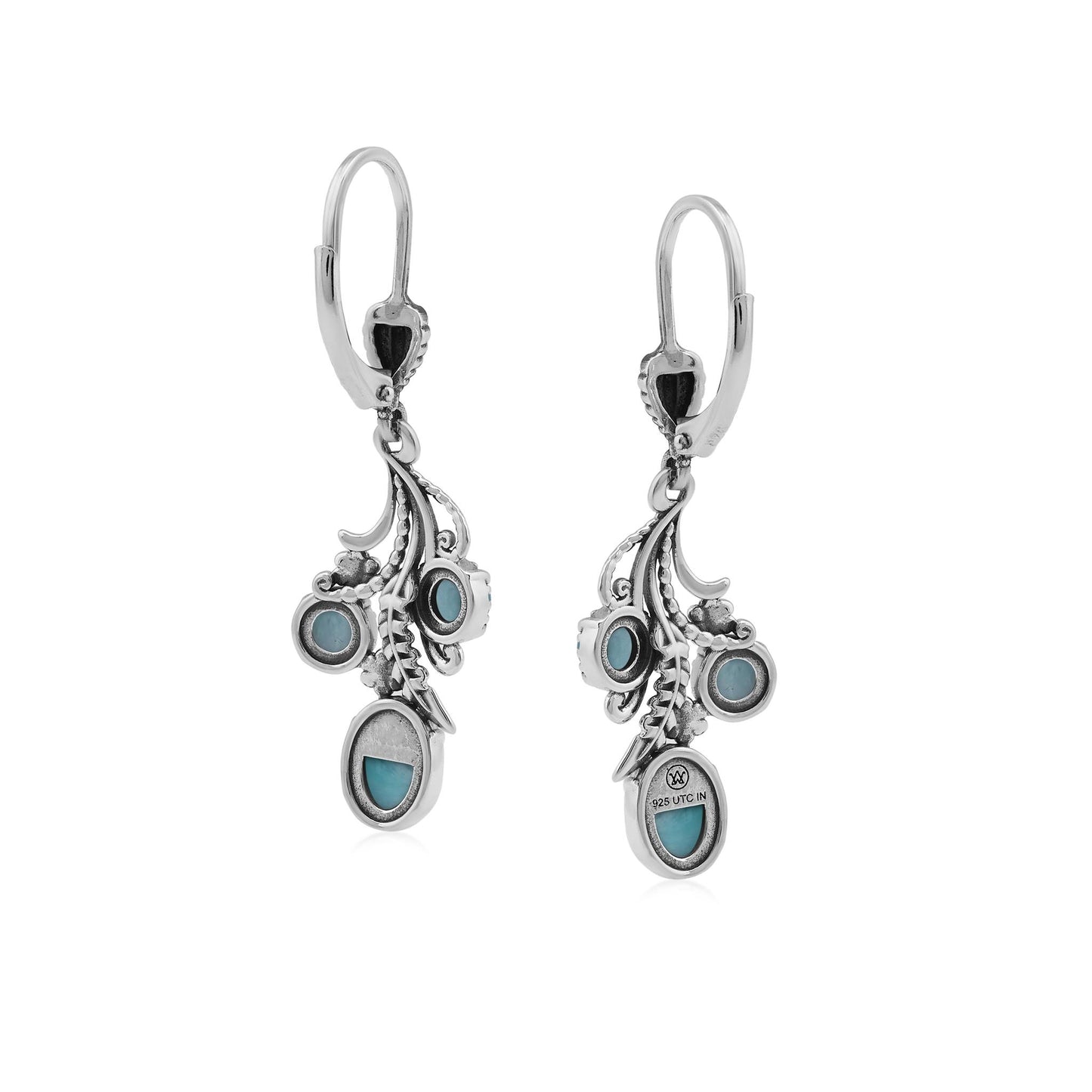 Sterling Silver Amazonite Leaf and Concha Cascading Earrings