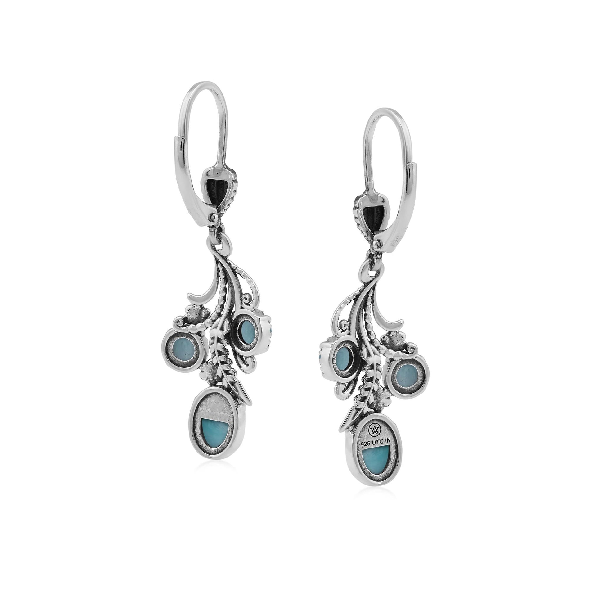 Sterling Silver Amazonite Leaf and Concha Cascading Earrings