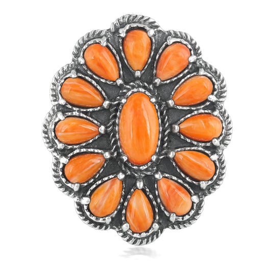 Sterling Silver Orange Spiny Oyster Flower Cluster Ring, Sizes 5 to 10