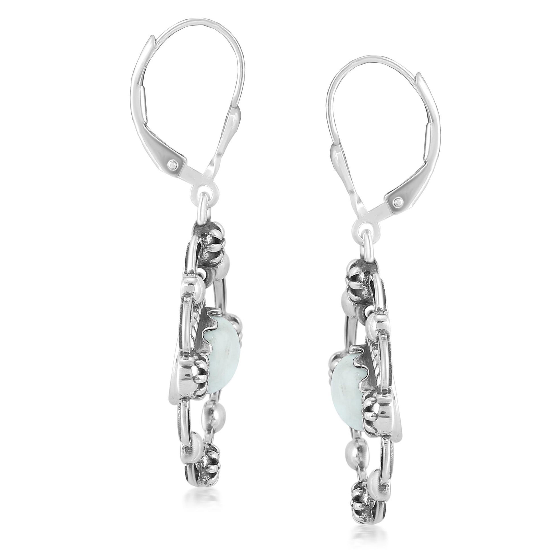 Sterling Silver White Agate Circle Concha Lever Back Earrings