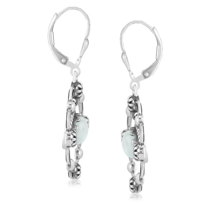 Sterling Silver White Agate Circle Concha Lever Back Earrings