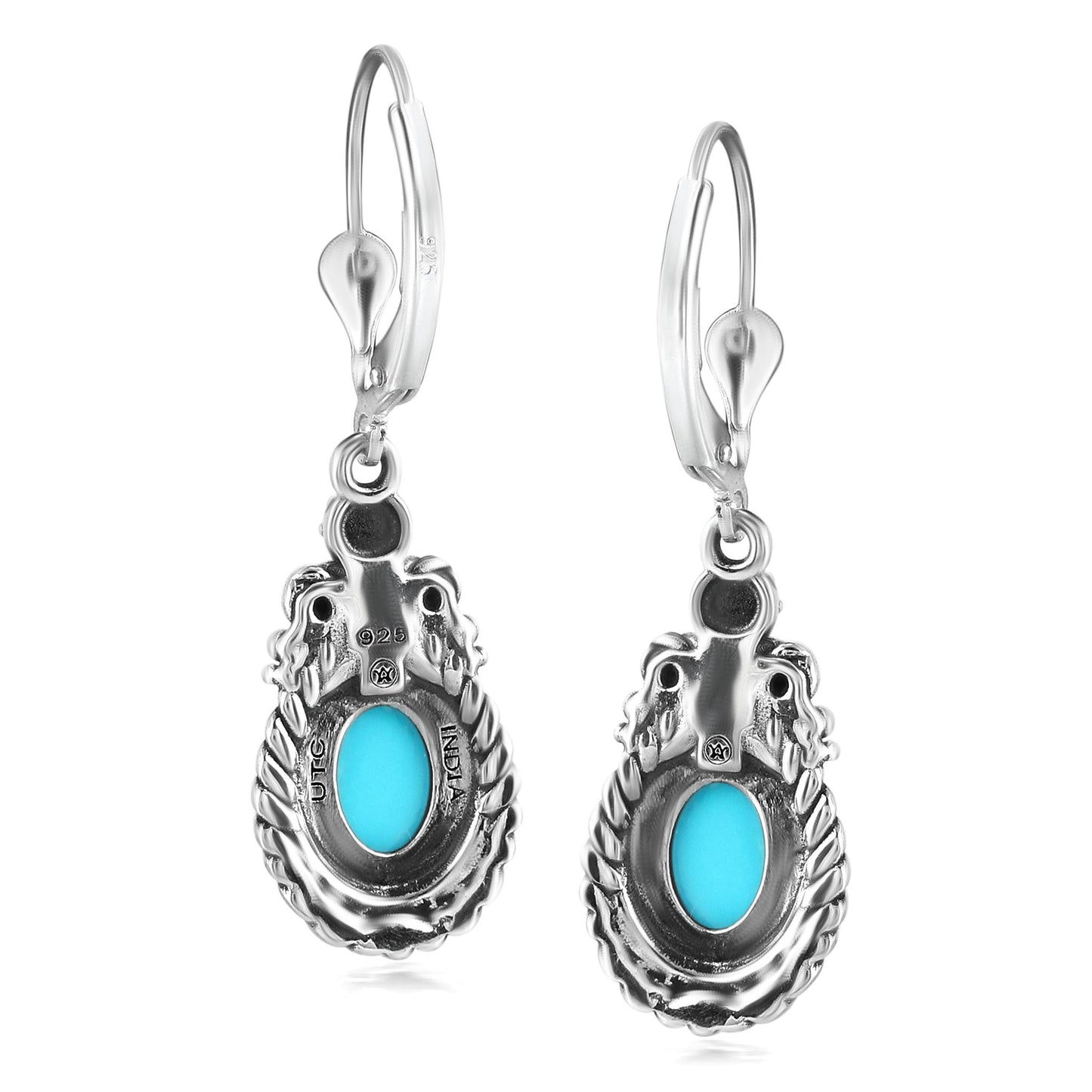 EXCLUSIVELY OURS! Sterling Silver Kingman Turquoise Rope Design Dangle Earrings