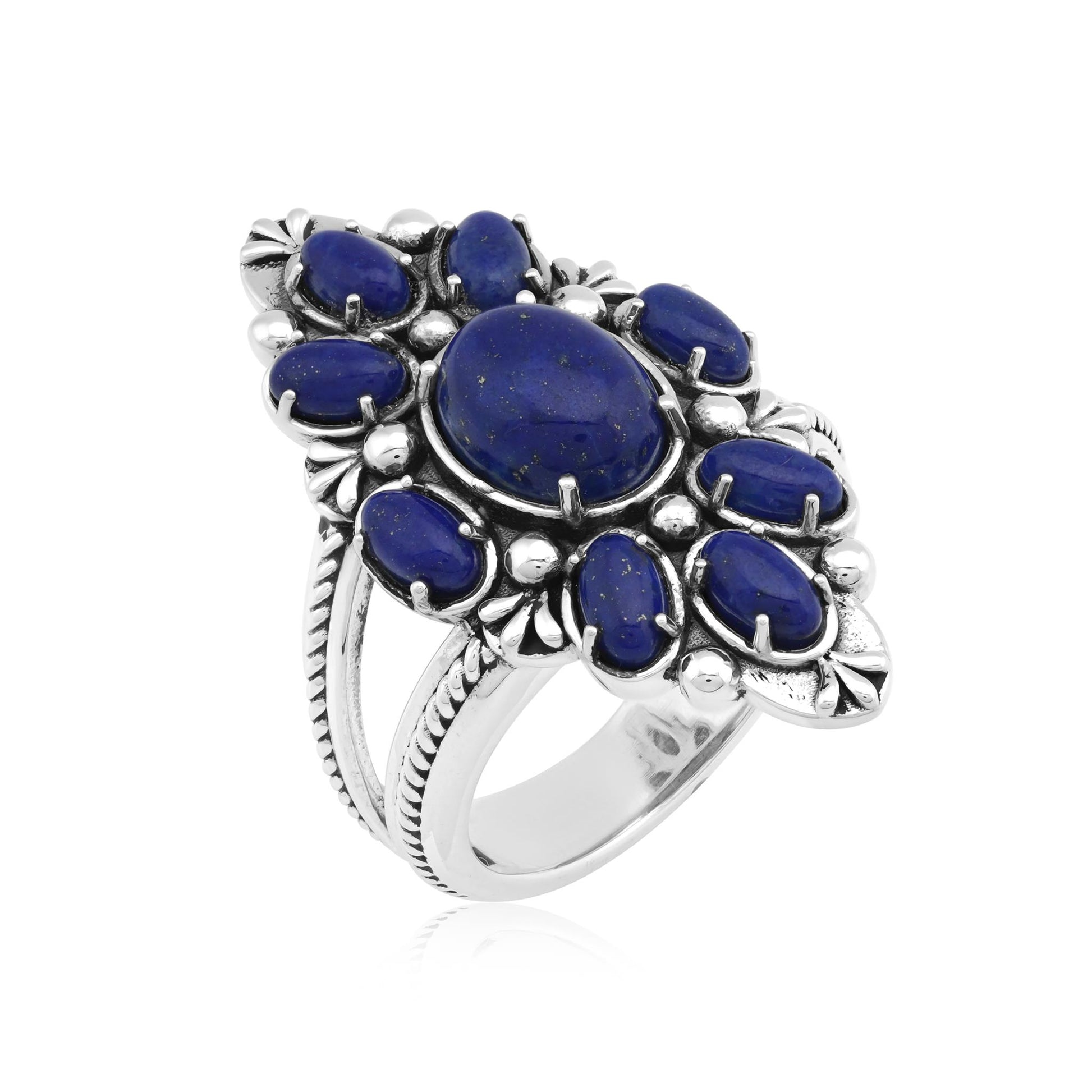 Sterling Silver Lapis Santa Fe Cluster Ring