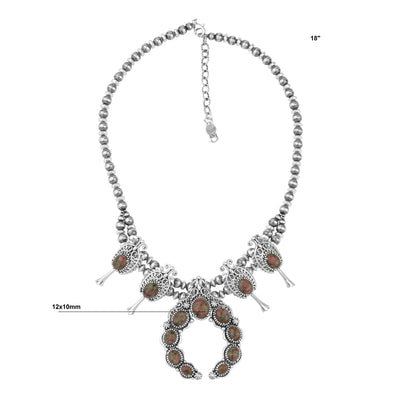 Sterling Silver Unakite Leaf and Vine Squash Blossom Necklace, 18 to 21 Inches