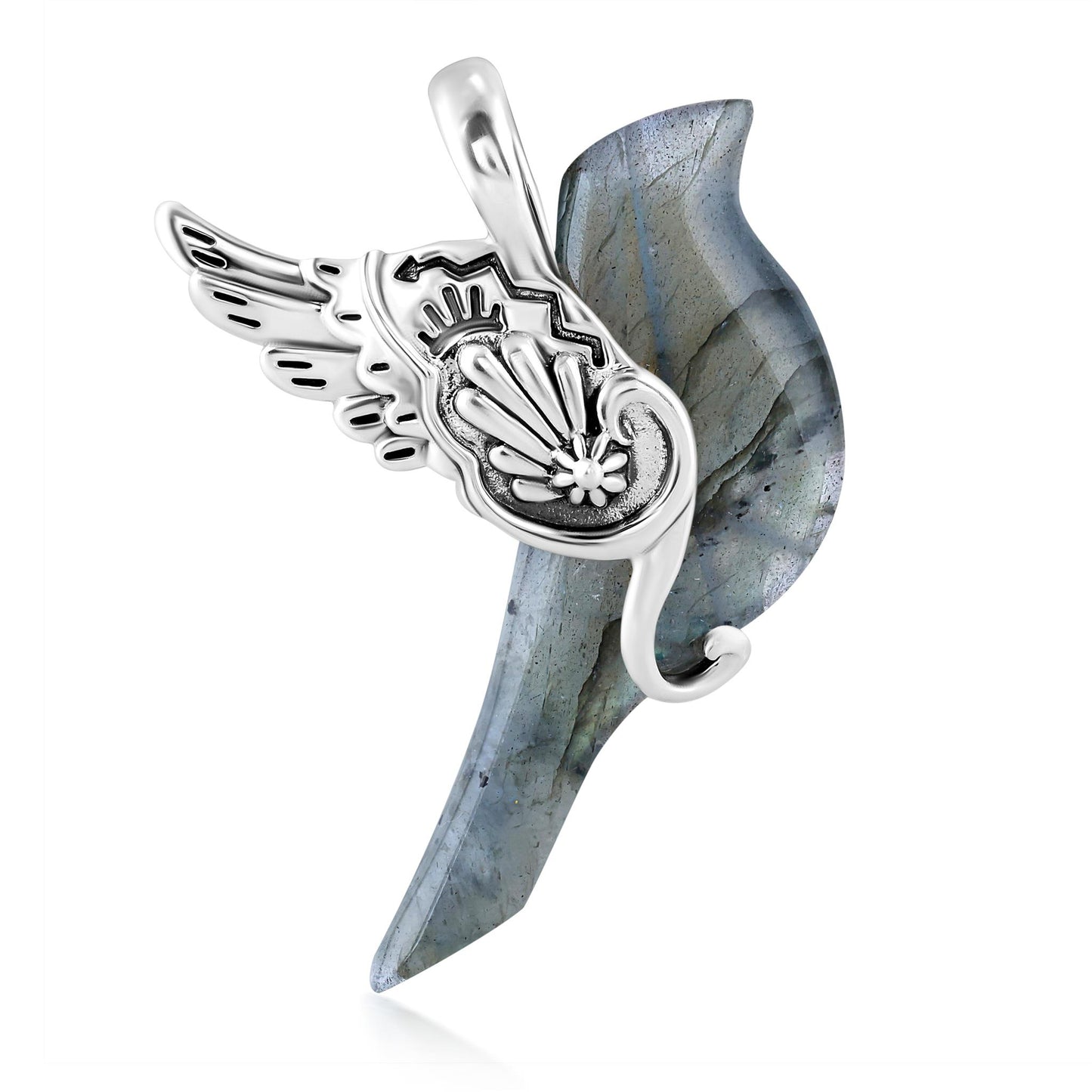 Sterling Silver Labradorite Spirit Bird Pendant Enhancer