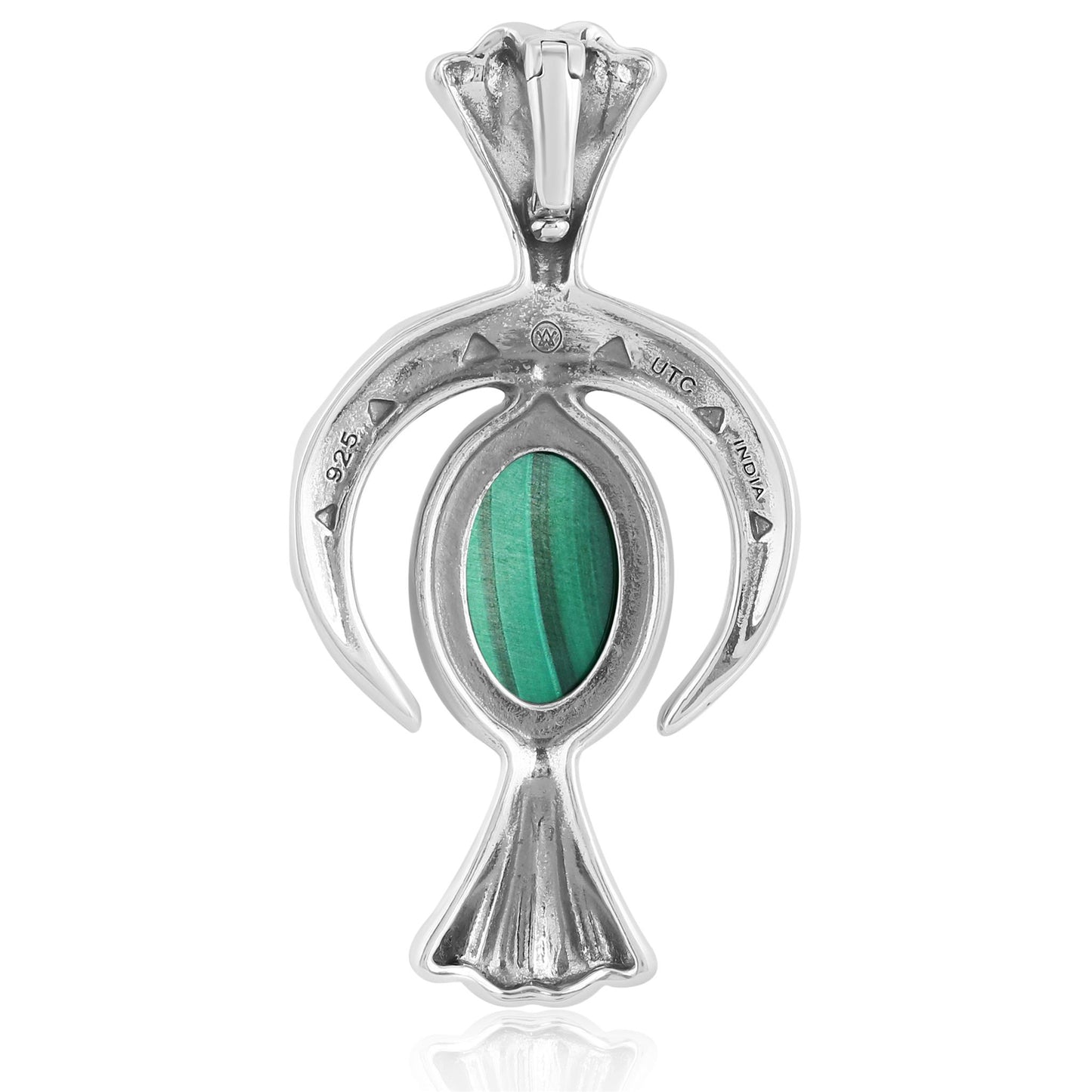 EXCLUSIVELY OURS! Sterling Silver Malachite Fritz Casuse Squash Blossom Naja Crescent Moon Pendant Enhancer