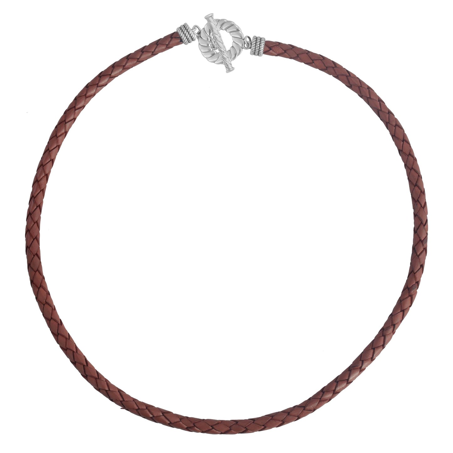 EXCLUSIVELY OURS! Sterling Silver Braided Rust Leather Toggle Necklace, 16 to 20 Inches