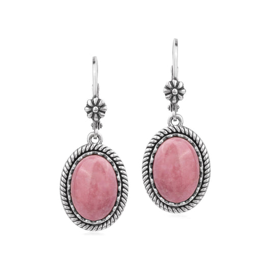 EXCLUSIVELY OURS! Sterling Silver Rhodonite Oval Drop Lever Back Earrings