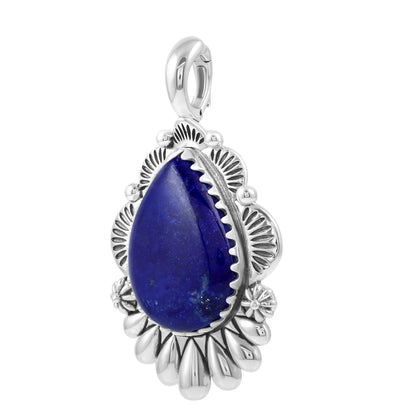 Sterling Silver Lapis Scalloped Pear Pendant Enhancer