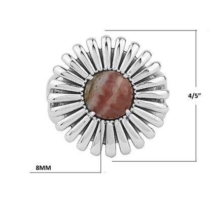  Sterling Silver Rhodochrosite Concha Ray Ring