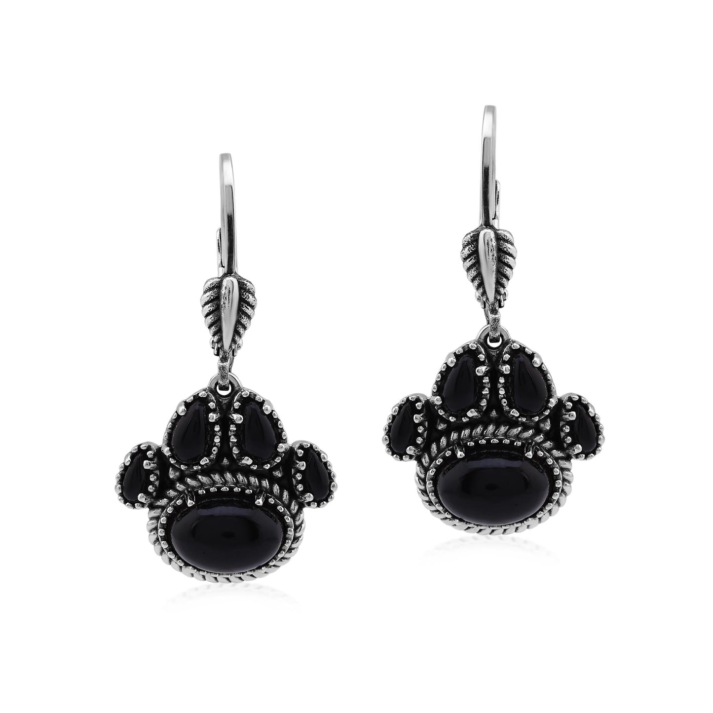 Sterling Silver Black Onyx Pawprint Lever Back Earrings