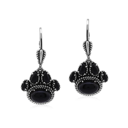 Sterling Silver Black Onyx Pawprint Lever Back Earrings