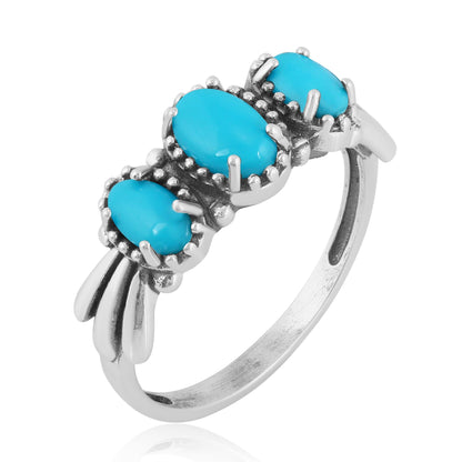 Sterling Silver Sleeping Beauty Turquoise 3-Stone Fan Ring