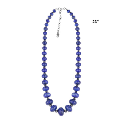 Sterling Silver Lapis Graduated Rondelle Bead Chunky Necklace