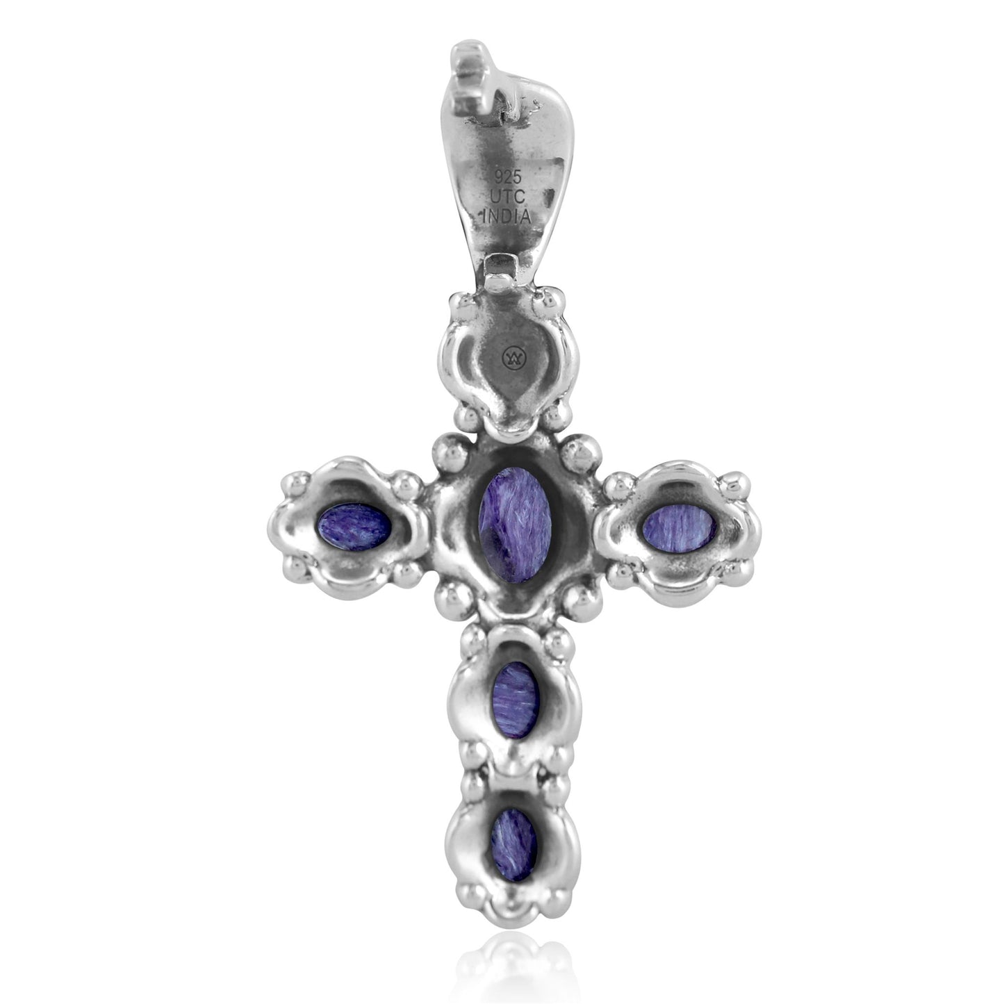 EXCLUSIVELY OURS! Sterling Silver Charoite Cross Design Pendant Enhancer