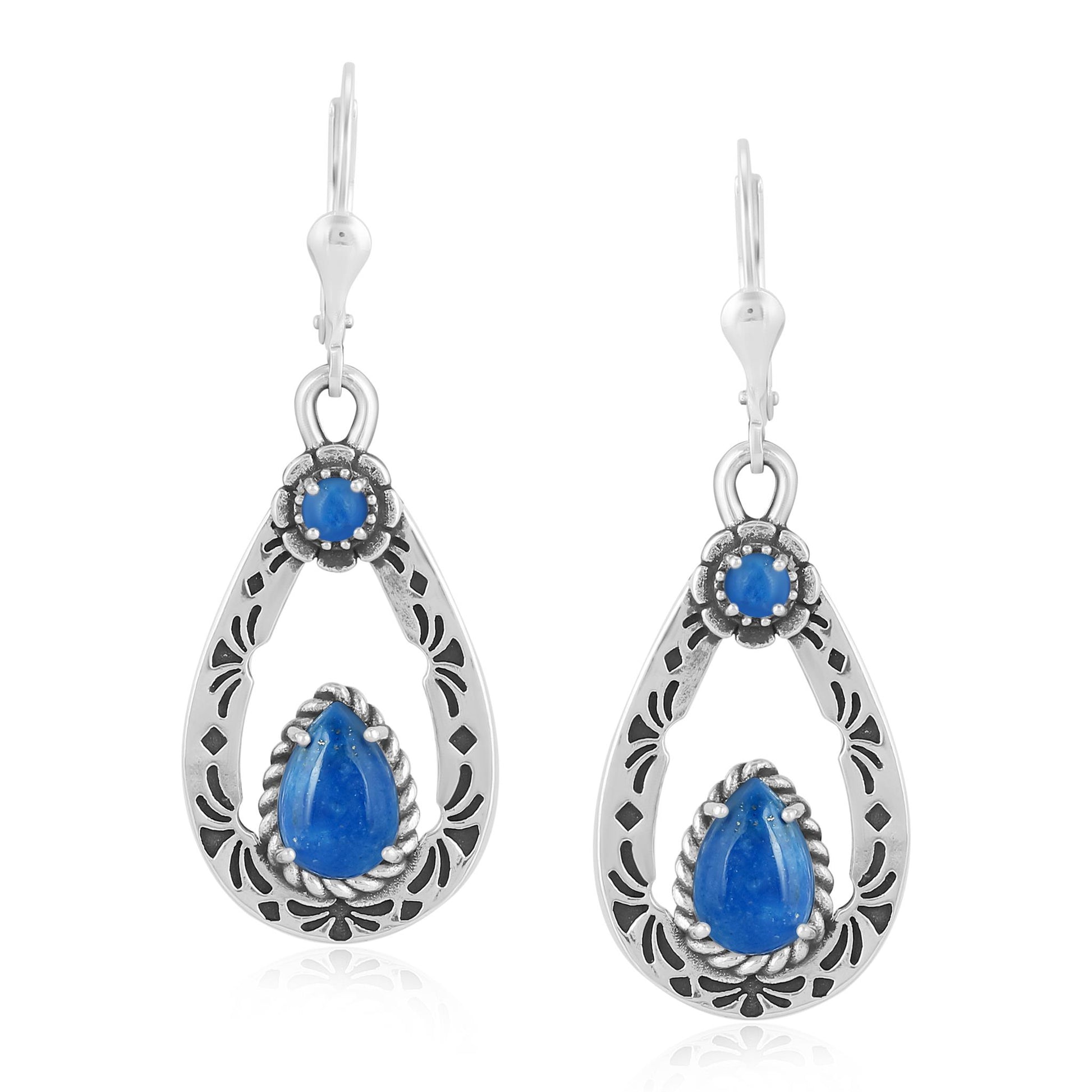 Sterling Silver Lapis Teardrop Dangle Earrings
