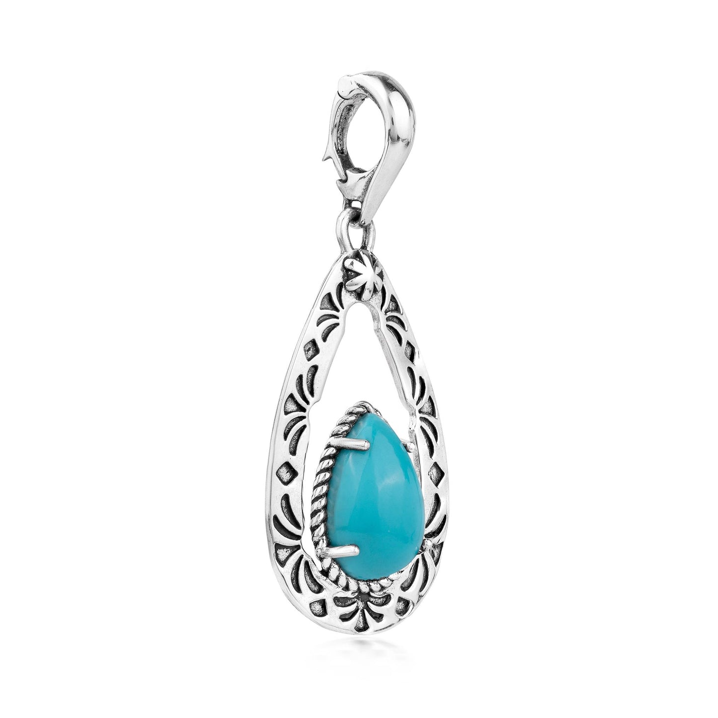 EXCLUSIVELY OURS! Sterling Silver Sleeping Beauty Turquoise Pear Open Teardrop Pendant Enhancer