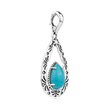 EXCLUSIVELY OURS! Sterling Silver Sleeping Beauty Turquoise Pear Open Teardrop Pendant Enhancer