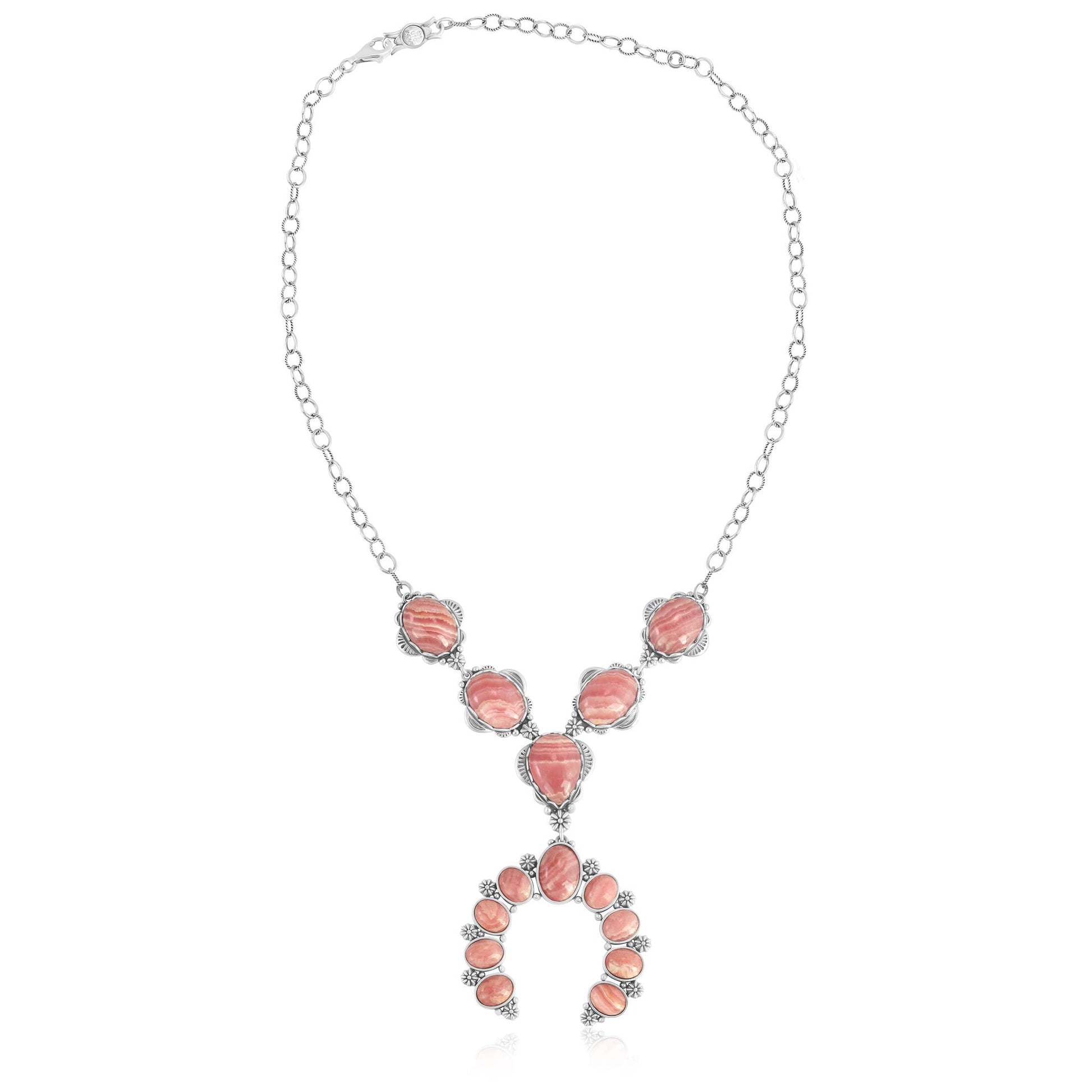 Sterling Silver Rhodochrosite V-Shaped Naja Necklace, 17 to 20 Inches