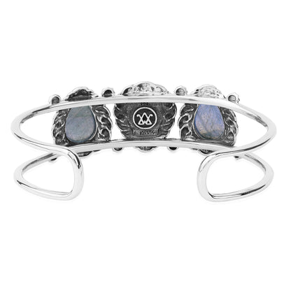 LIMITED EDITION! Sterling Silver Labradorite Pear Cut Rope Design Cuff Bracelet, Sizes Small to Large